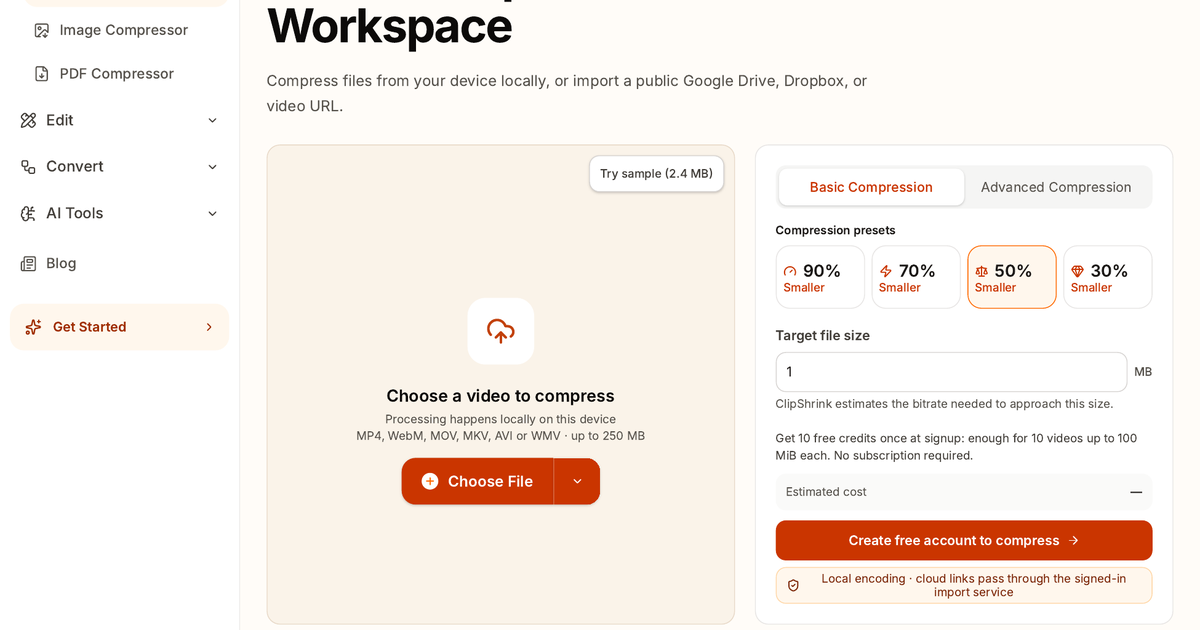 ClipShrink screenshot